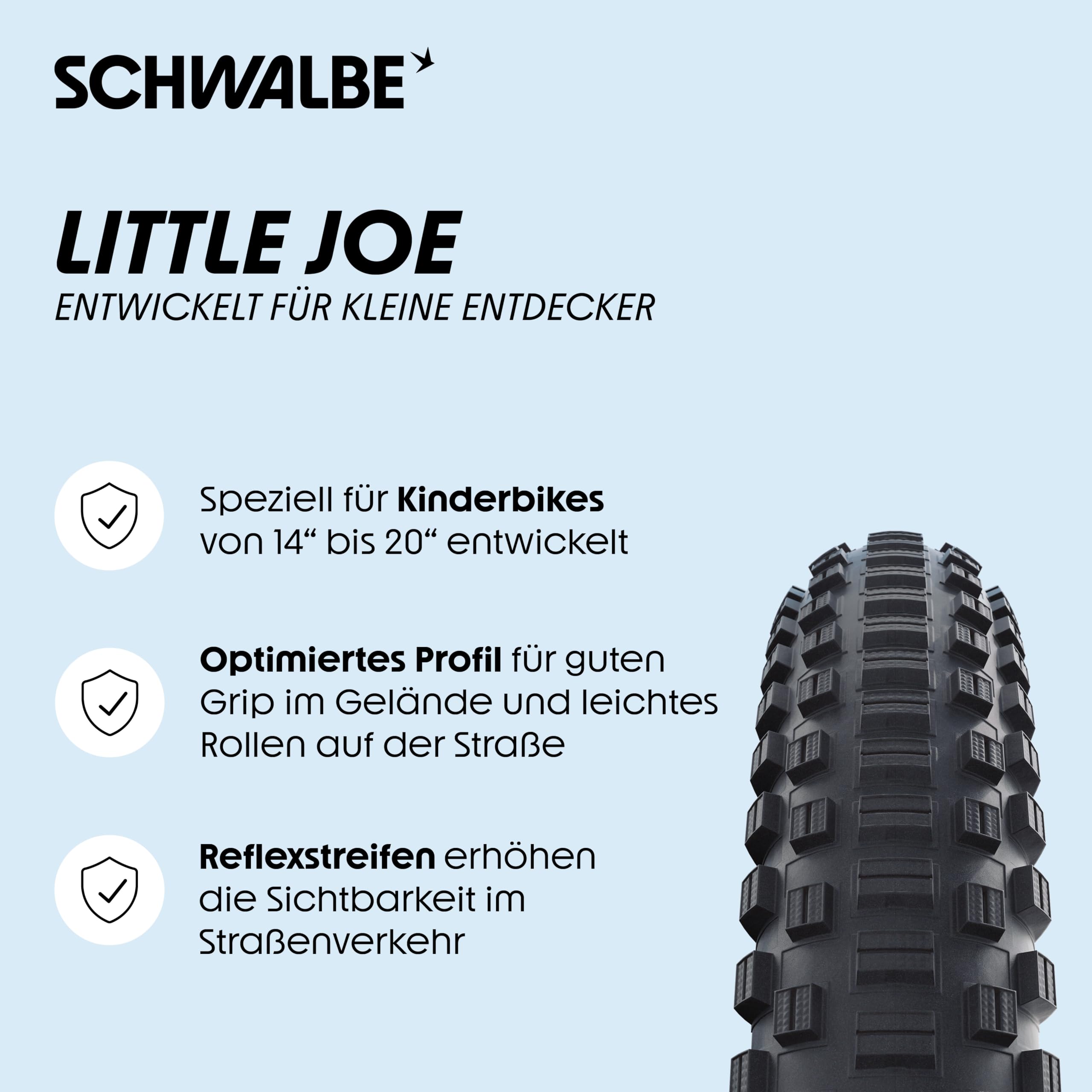 Schwalbe Fahrradreifen Little Joe – 14 bis 20 Zoll Reifen für Kinder – MTB Reifen als Faltreifen oder Drahtreifen für Kinderfahrrad – K-Guard und 50 EPI für kleine Mountainbikes, Kids-Bikes