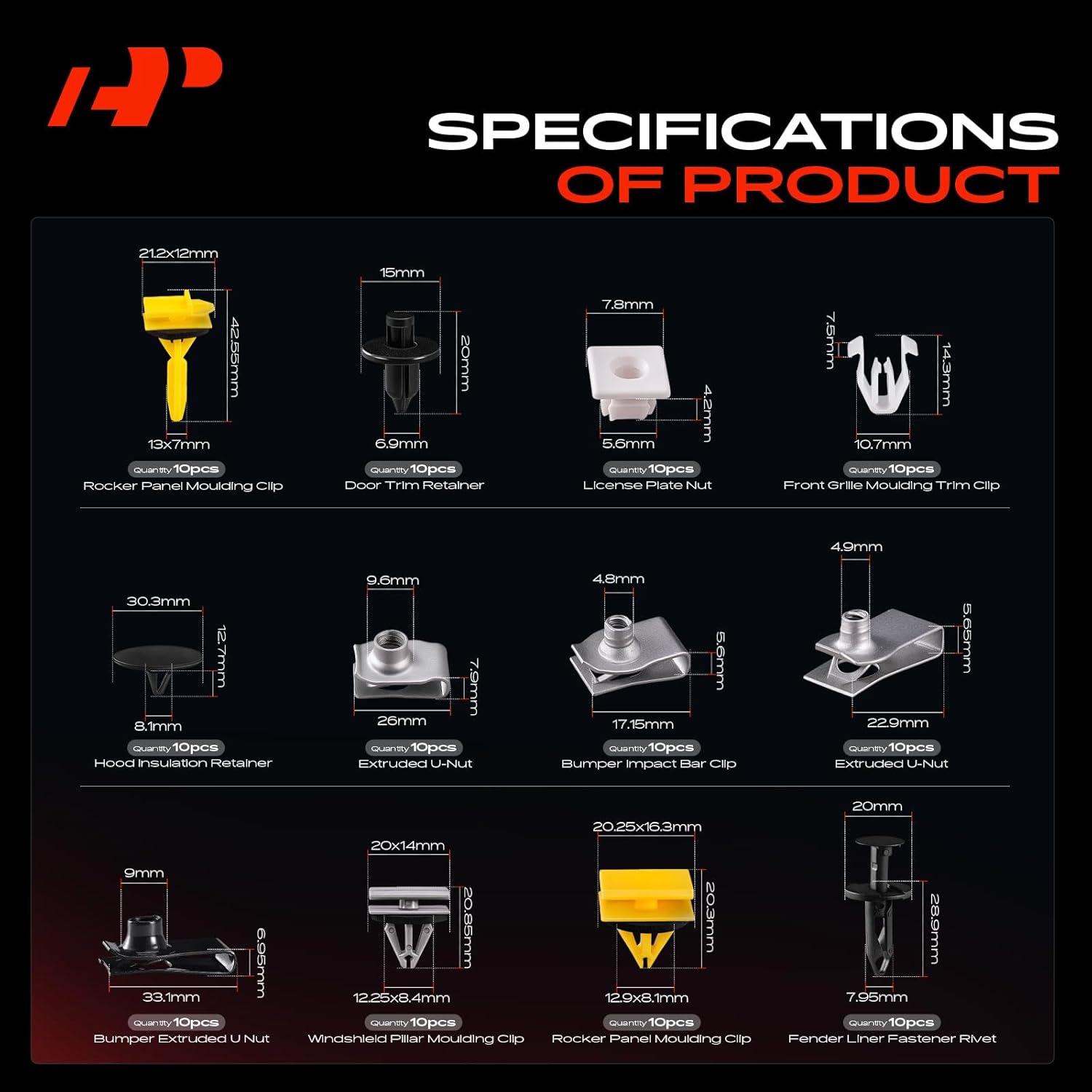 A-Premium 170PCS (17 Sizes/43 oz) Bumper Fender Retainer Clips Kit - Compatible with Chevrolet Equinox 2005-2009 - Hood Door Trim Panel Push Pin Plastic Nylon Rivet Fastener Set, w/Removal Tool