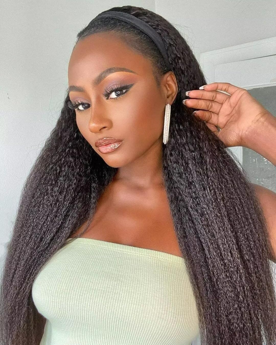 Headband Wigs Human Hair Kinky Straight Glueless Wig Headband 100% Real Brazilian Human Hair Wig With Headband Attached kinky Half Wig For Women 22 Inch