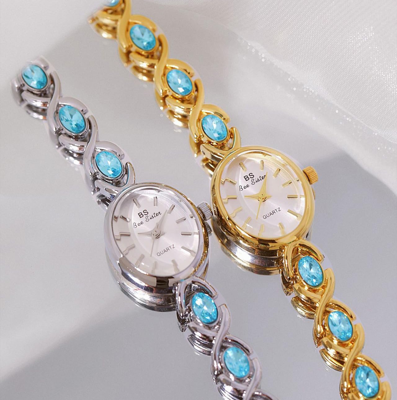 MASTOP Luxury Vintage Gold Watches for Women with Jade Colorful Crystal Small Oval Dainty Silver Watch Ladies Bracelet Dress Quartz Wrist Watch Waterproof Bangle - Image 6