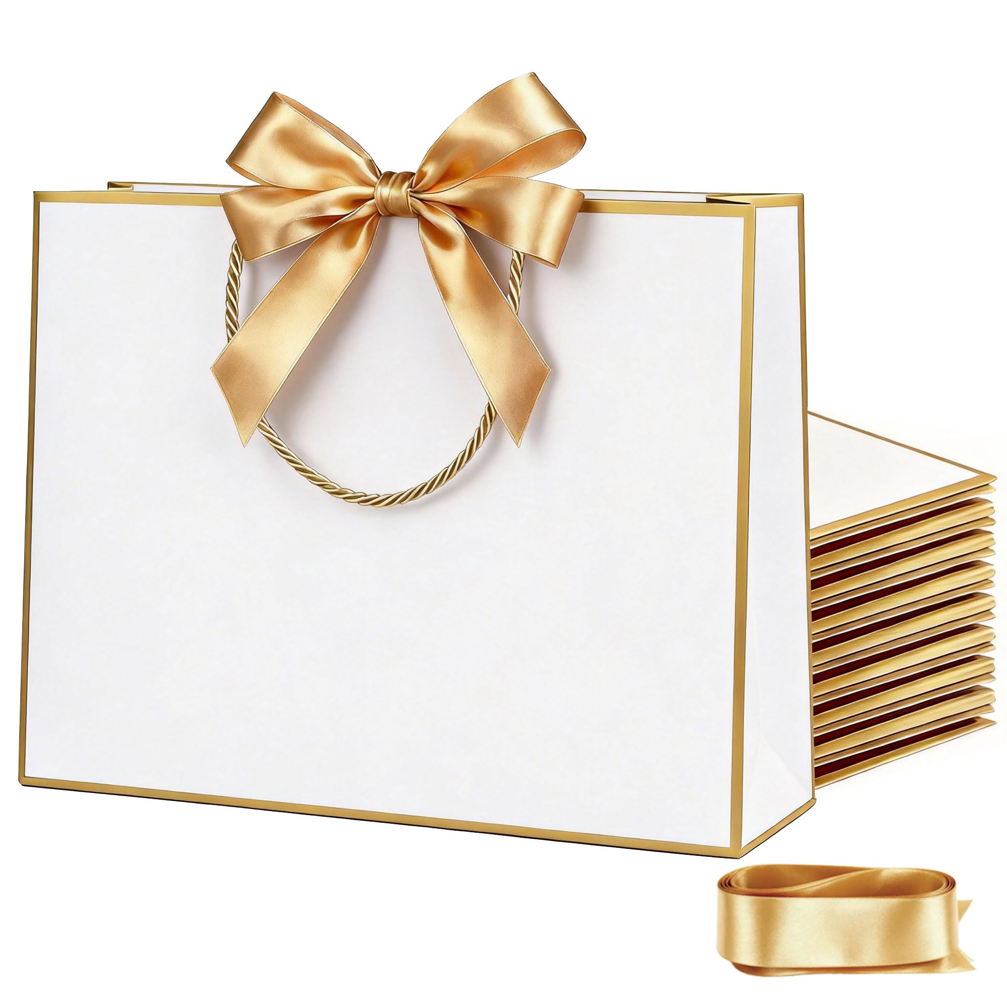 JOYIT 6 Pack Extra Large White Gift Bags - 17x5.5x12.6 Inch Gift Bags with Handles and Ribbon, XL Gifts Wrap Bags for Presents, Wedding, Birthday, Bridal Shower, Valentines Day, Baby Shower, Party