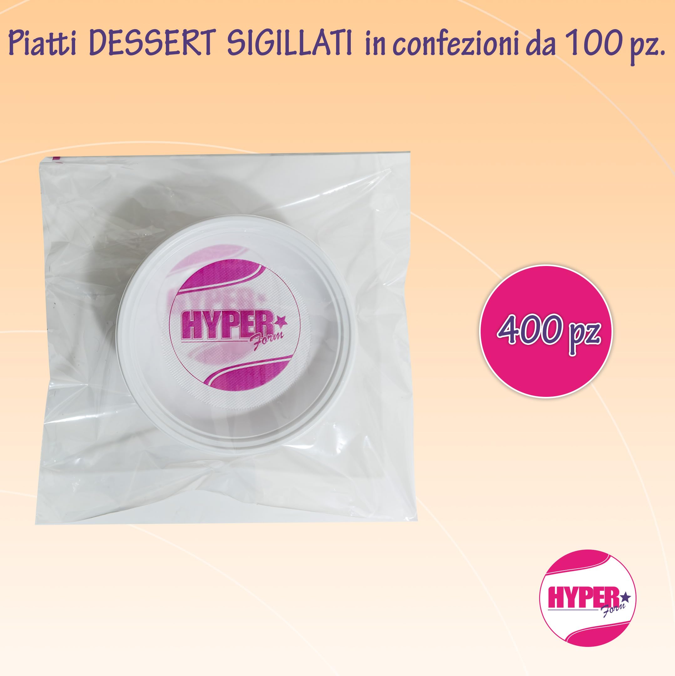 Hyper Form - 400 Piatti Dessert di Plastica Riutilizzabile Rigida, Lavabili 20 Cicli in Lavastoviglie
