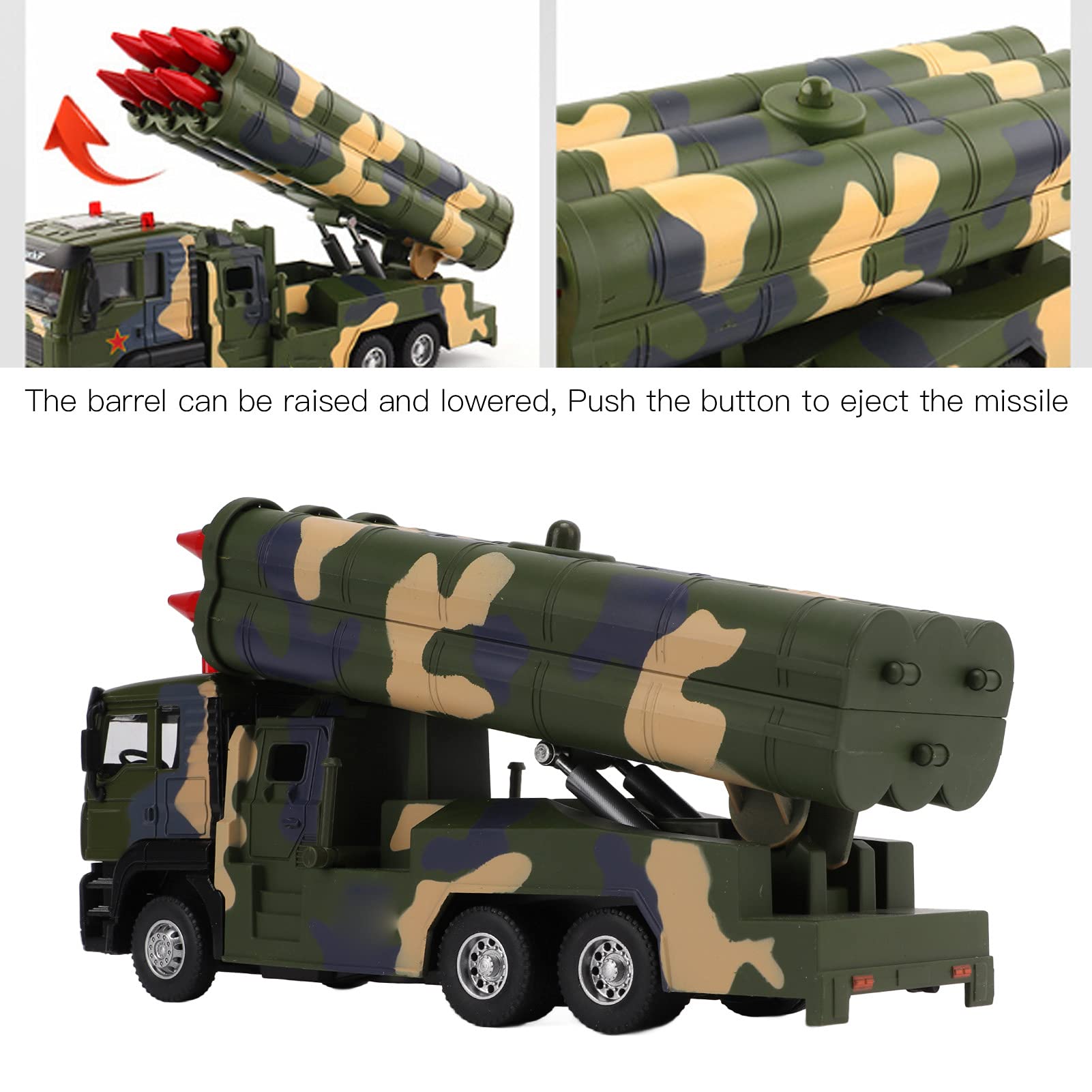 Dilwe Modello di Veicolo Militare a Razzo 1/50, Lancio di Razzi Sollevabile, Alluminio Premium + ABS, Auto Giocattolo a Razzo a Trazione Posteriore con Suono e LED, di Decorazione