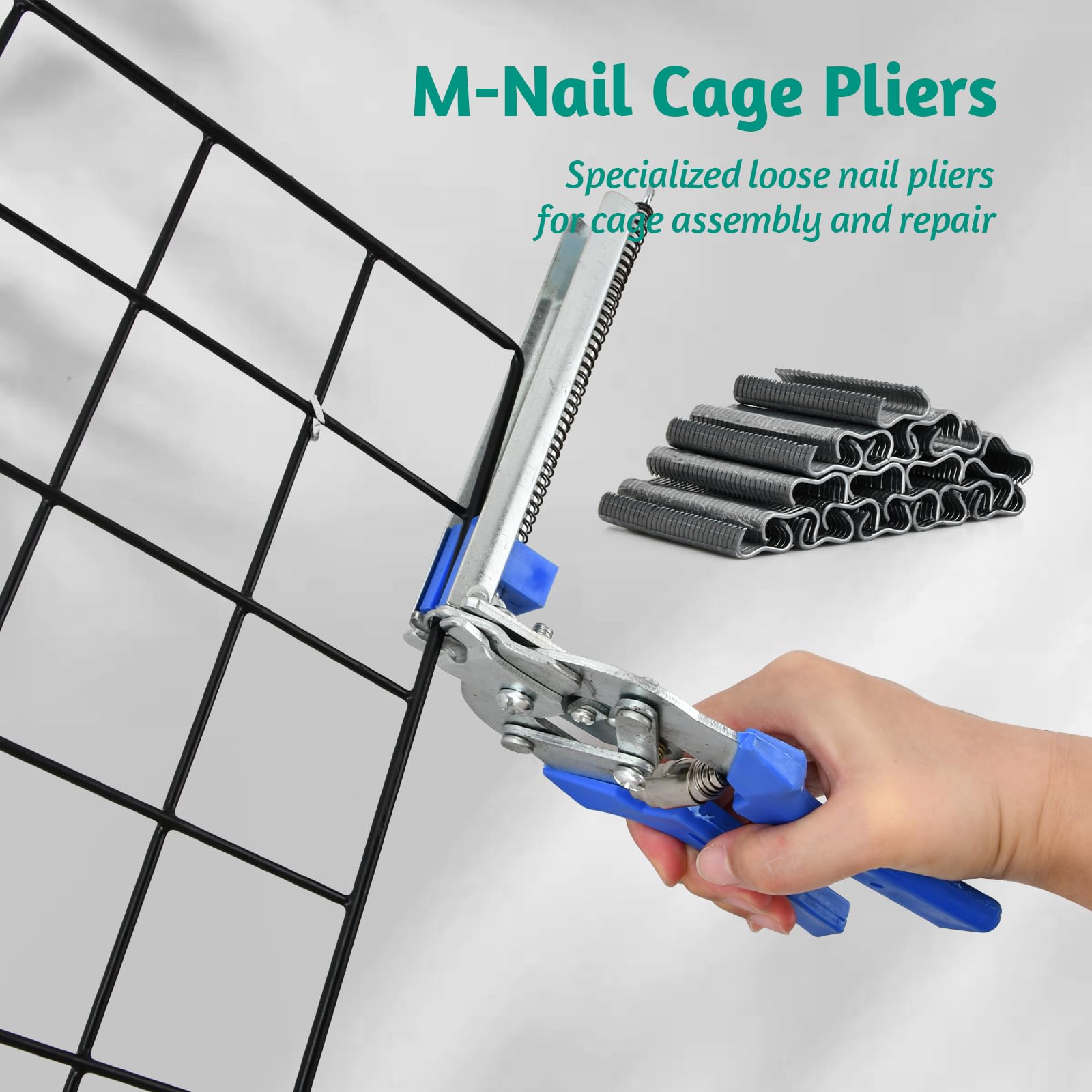 Alicates para Cercas con Mango de Plástico, Tenaza de Anillo con 600 M Clavos, Ideal para Jaulas de Conejos, Gallinas, Mantenimiento, Herramienta Manual para Soldar