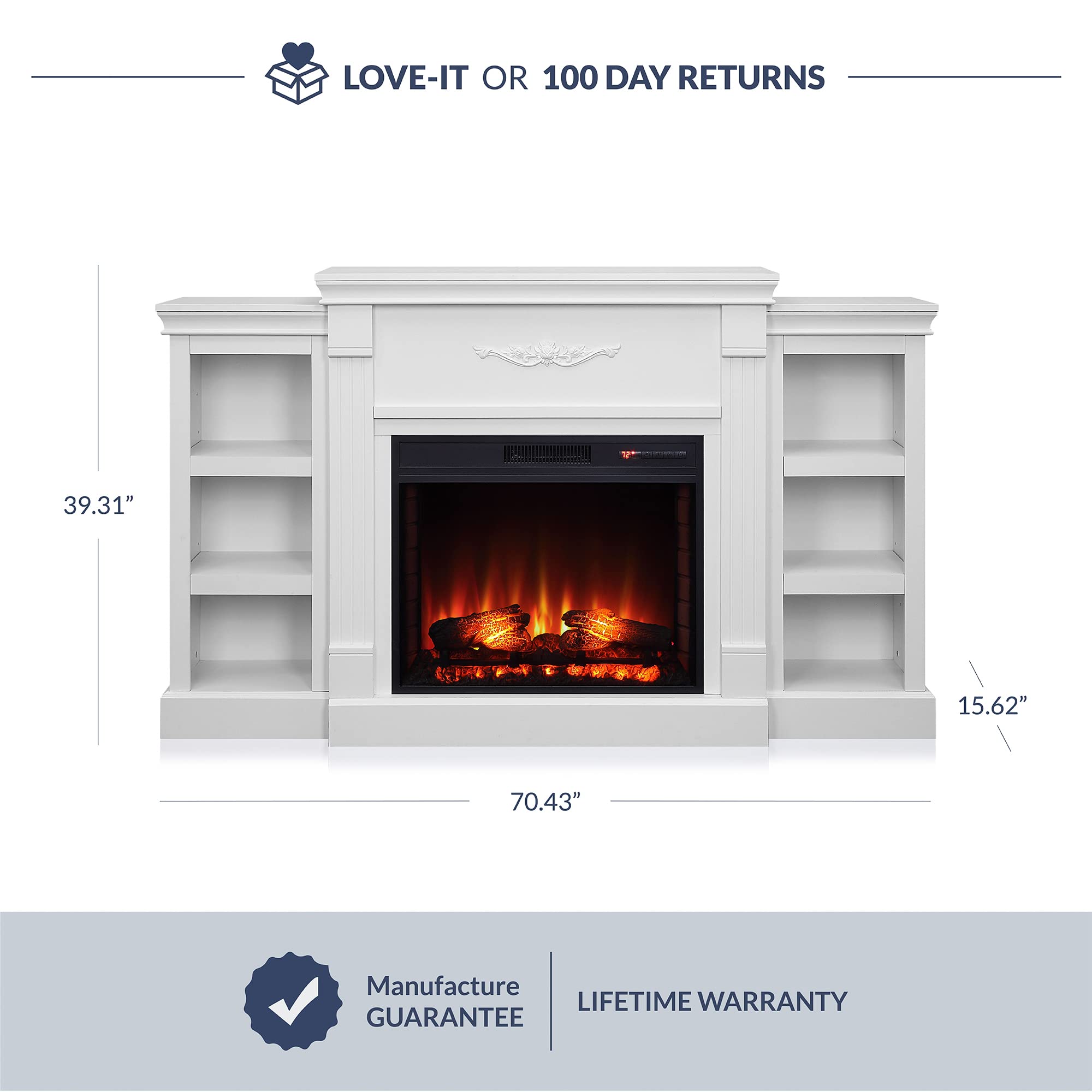 BELLEZE Modern 70 Inch Electric Fireplace Mantel TV Stand & Media