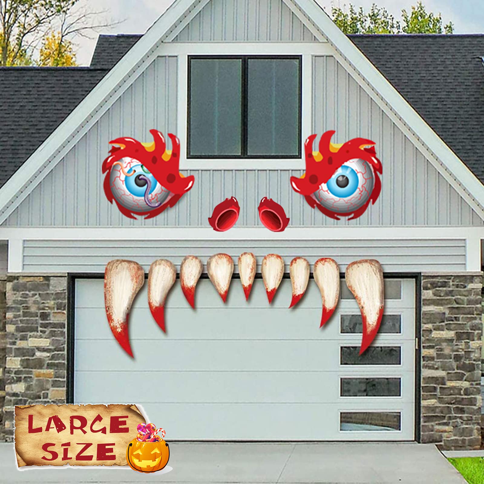 Halloween Trunk or Treat Decorations for SUV, Large Trunk or Treat Car Decorations kit, Monster Face Car Decorations for SUV, Car Sticker for Garage Door Decor, Party Supplies for Outdoor
