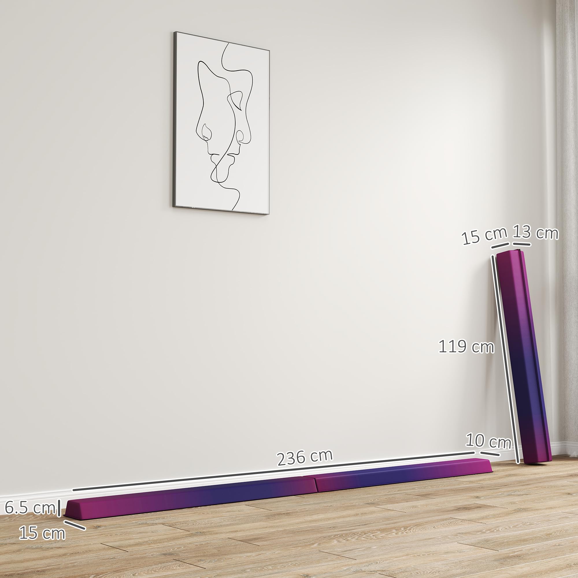 SPORTNOW Poutre de gymnastique pliable de 2,3 m, poutre d'équilibre au sol pour enfants avec base antidérapante, équipement de gymnastique pour entraînement à la maison