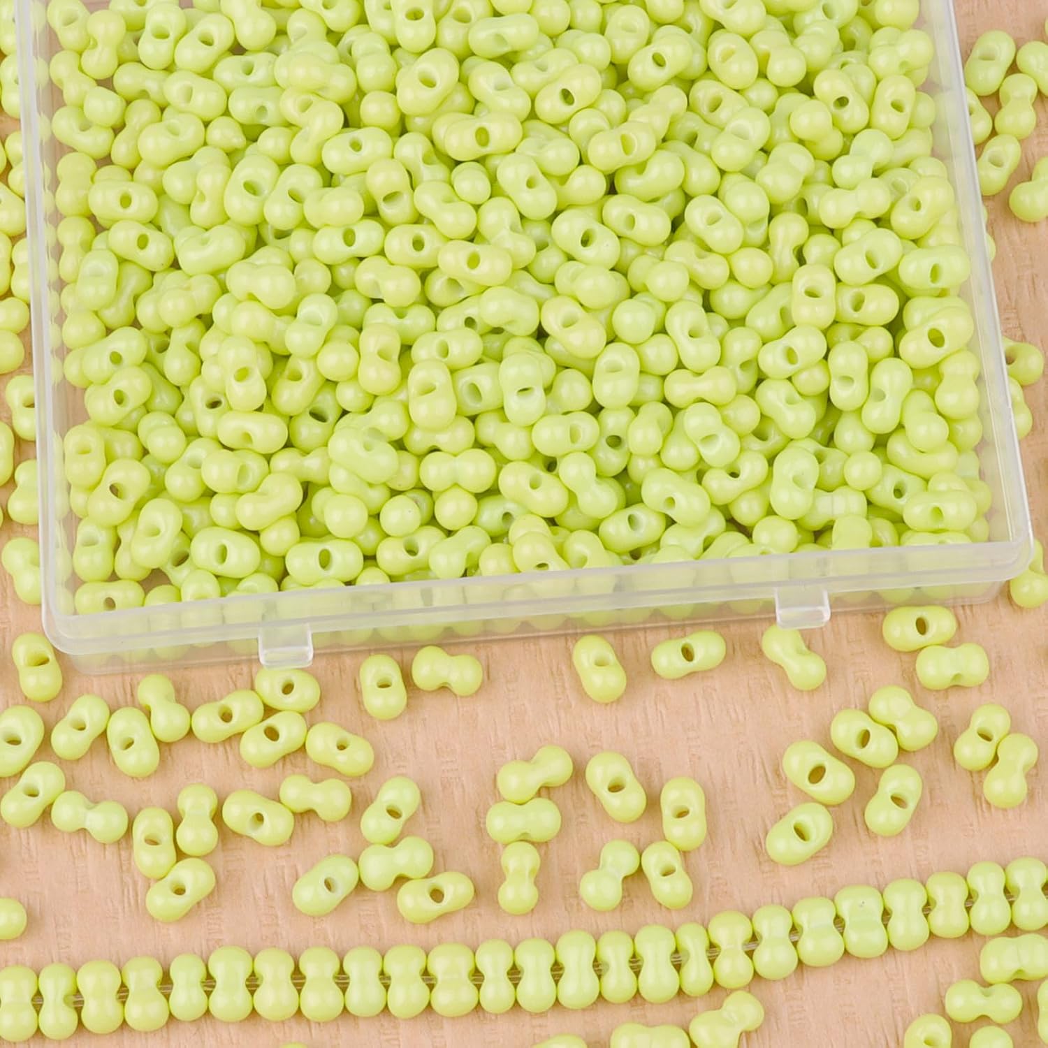 Yholin 1000pcs Peanut Shape Glass Seed Beads Bulk, 3x6mm Yellow Green Small Tiny Waist Spacer Pony Beads for DIY Craft Projects Bracelets Necklace Jewelry Making - Image 3