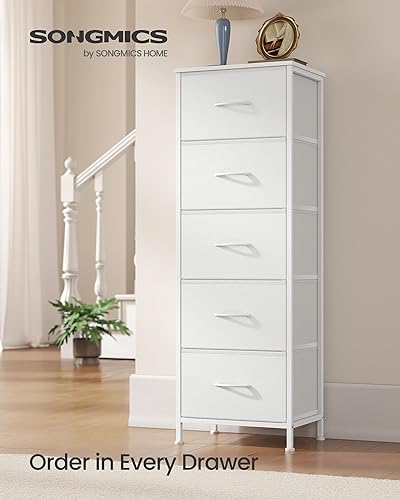 Miniatura 3 de SONGMICS Dresser for Bedroom, Chest of Drawers, Steel, MDF, 5 Non-Woven Fabric Drawers, Storage Organizer Unit, Closet, Entryway, Cloud White and