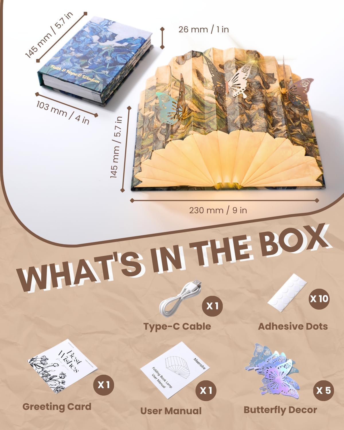 Book Shaped Light , BookLamp for Book Lovers gifts,Van Gogh Iris Design Foldable Lamp Perfect for Bedside Night Light, Bookshelf Decor, Home Desk, Ideal Gifts for Birthday,Easter Basket Stuffers