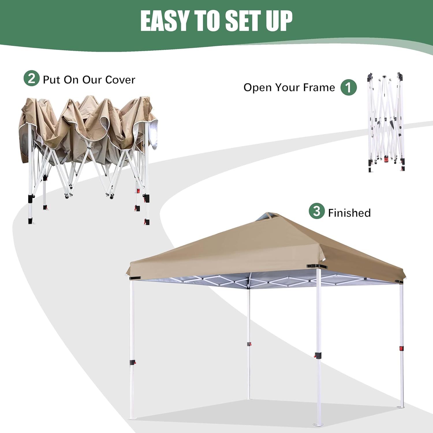 Canopy Replacement Top with Air Vent and Buckle for 8x8 Tent Frame, (Khaki)