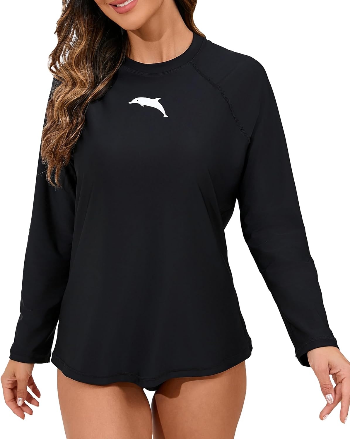 Halcurt Womens Long Sleeve Rash Guard Swim Shirts with Built in Bra UPF50+ Sun Protection Swimsuit Top
