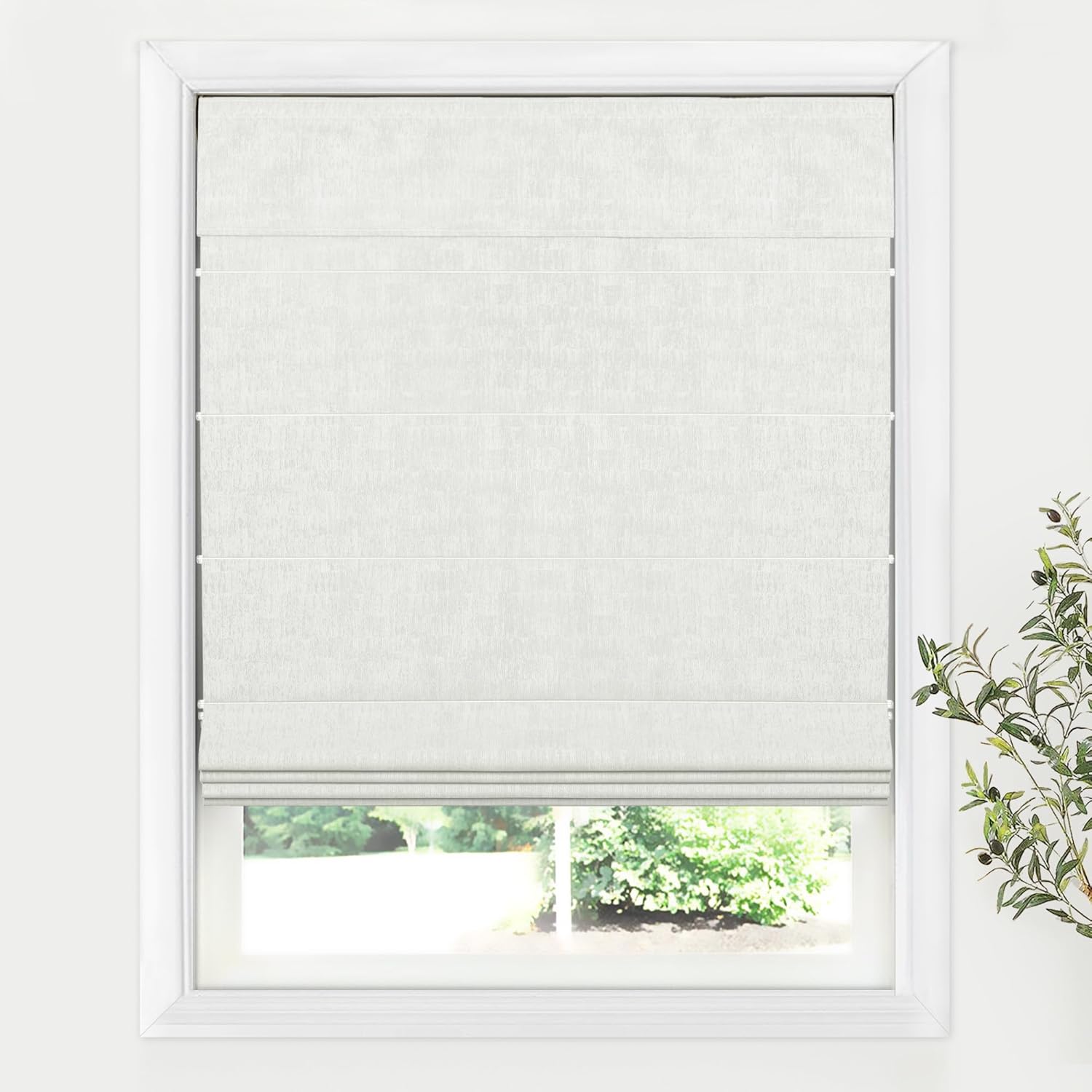 LazBlinds Cordless Roman Shades for Windows, Blackout Room Darkening Thermal Insulated Window Blinds, Lightweight Fabric Blinds for Indoor Windows, 35" W x 48" H, Off White