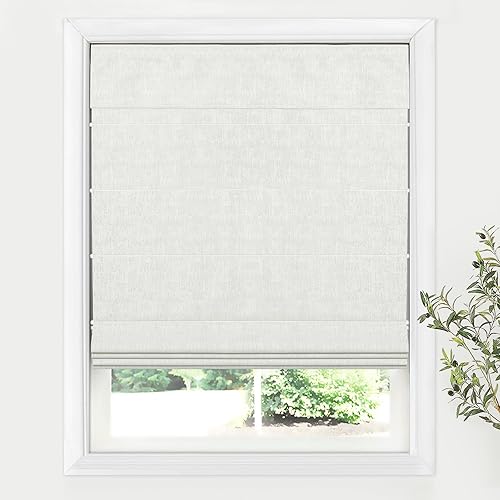 LazBlinds Cordless Roman Shades for Windows, Blackout Room Darkening Thermal Insulated Window Blinds, Lightweight Fabric Blinds for Indoor Windows, 34.5" W x 60" H, Off White