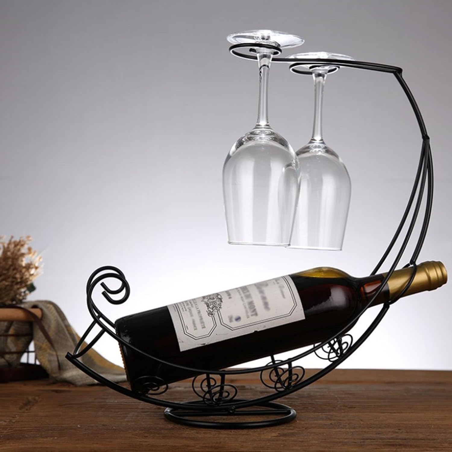 Generic Countertop Wine Rack for 1 Bottles and 2 Glasses - Countertop Storage Rack for Kitchen Cabinet Pantry, Freestanding Tabletop Liquor Wine Rack for Home Decoration