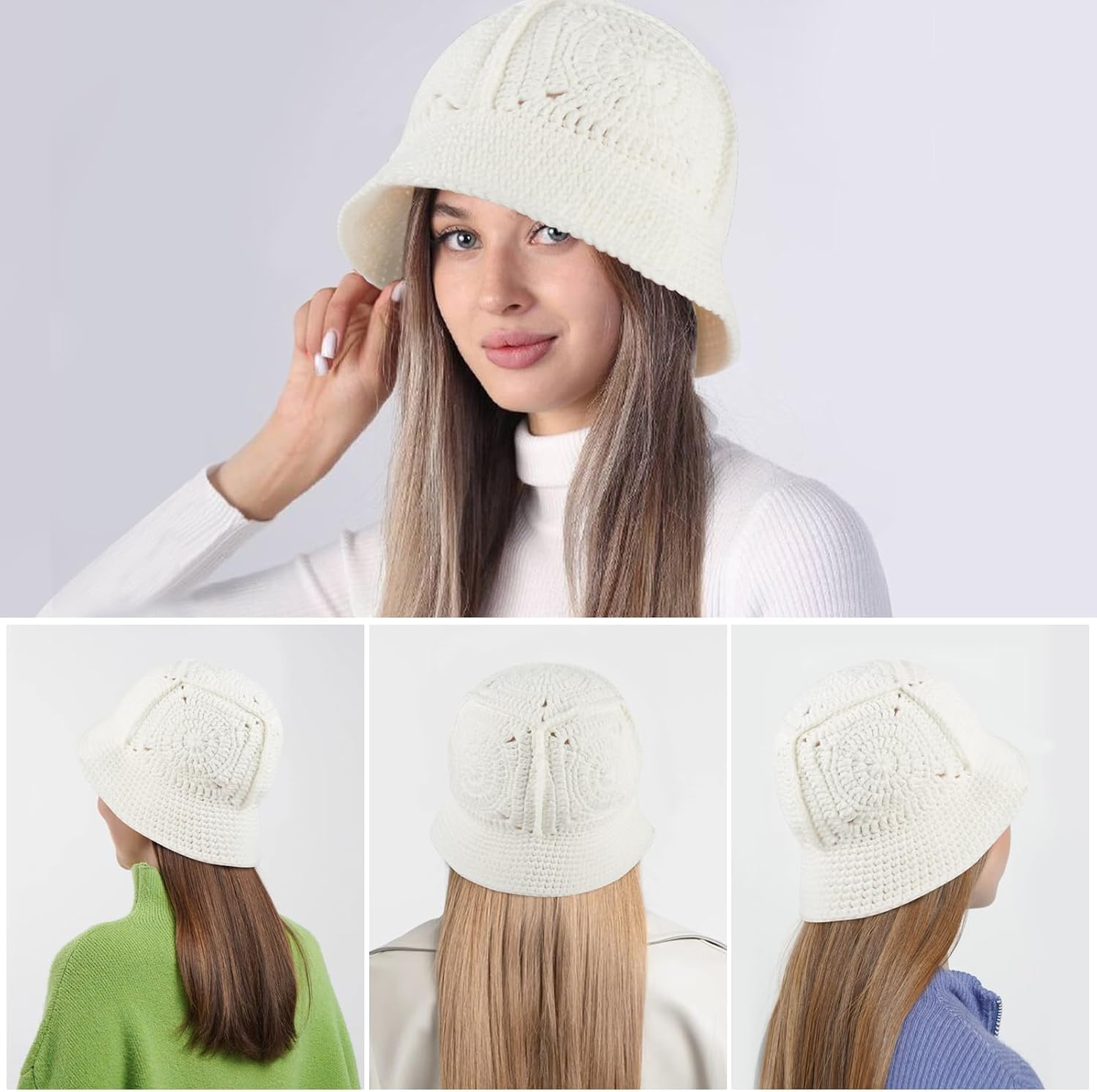 Crochet Bucket Hat for Women Knitted Beanies Cap Handmade Foldable Floppy Beach Hat Fashion Fishing Hat