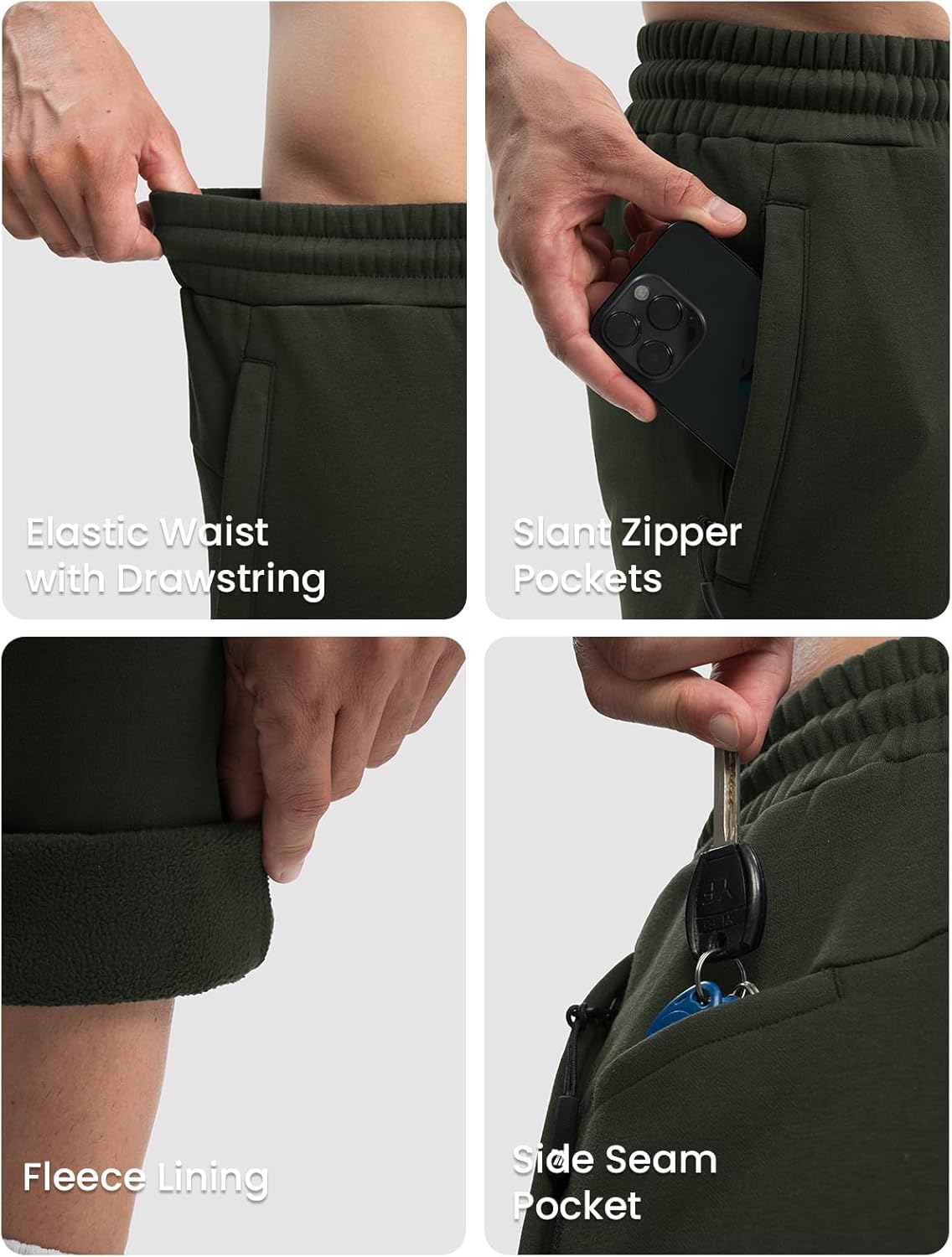 Rdruko Men's Fleece Sweatpants Straight Leg Athletic Yoga Lounge Pants Open Bottom Casual Jersey Pants with Zipper Pockets