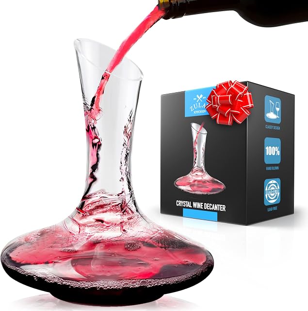 Zulay Kitchen Wine Decanter and Carafe - 100% Lead-Free Crystal Red Wine Decanter - Authentic Wine Aerator Decanter (1800ML Capacity)