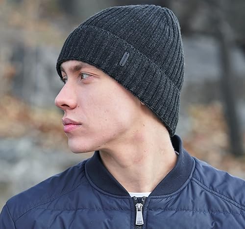 Miniatura 3 de Connectyle Gorro de lana con forro polar para hombre, gorro de lana de invierno de punto