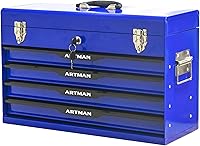 Vista 13 de Caja de herramientas portátil de metal con 4 cajones, caja de herramientas de acero de 53 cm con cerradura de llave y cierre de pestillo, caja