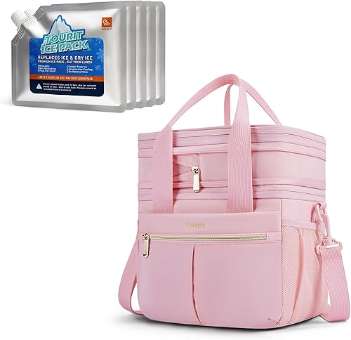 TOURIT Bolsa de almuerzo aislada de doble cubierta expandible con bolsas de hielo reutilizables para enfriadores de larga duración