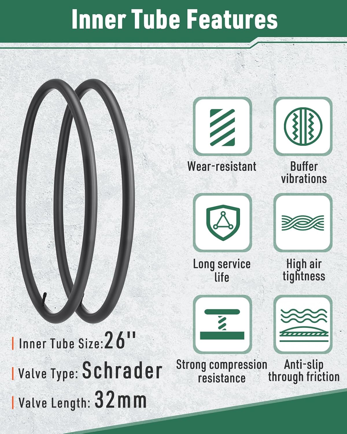 Fitense Mountain Bike Tires Set & Fat Bike Tire, Folding Replacement Bike Tires, Schrader Valve Bike Tubes with Bike Repair Kits