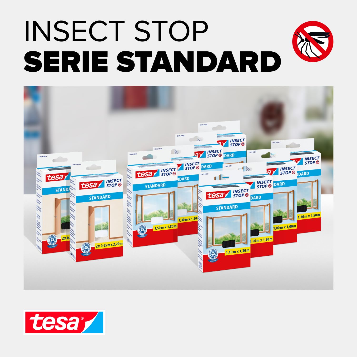 tesa Insect Stop Malla Mosquitera STANDARD para Ventanas, Mosquitera Autoadhesiva, Recortable al Tamaño Deseado, Blanca, 130 cm x 150 cm