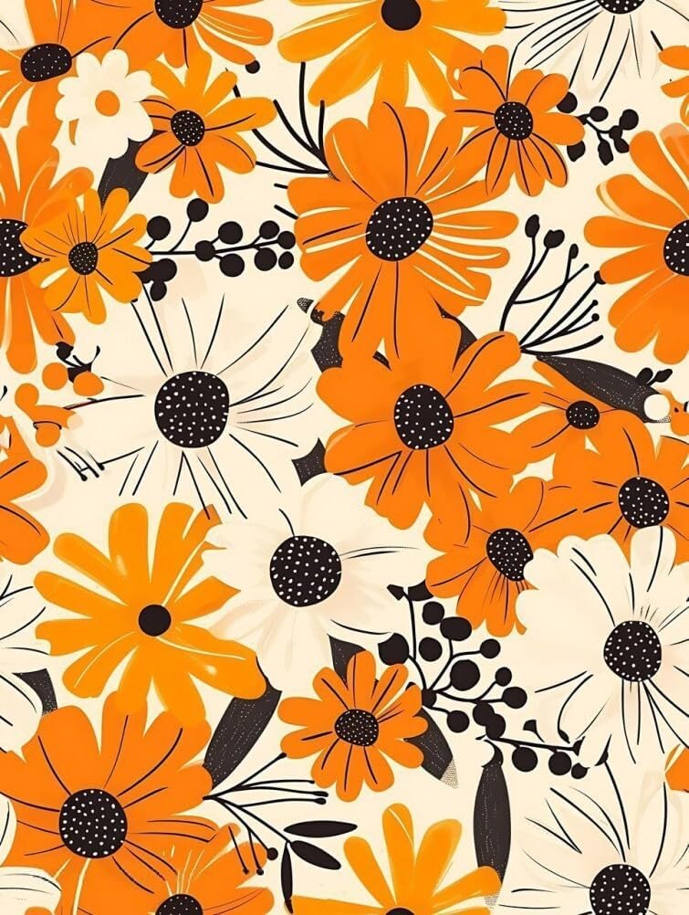 Bohemian Chic Orange Wildflowers Pattern Ourdoor Large Area Rugs for Camping Pool Ultra Soft Comfort Waterproof Carpet Deck Porch Aesthetic Garden Balcony Patio Floral Outside Deco Carpet 7x9