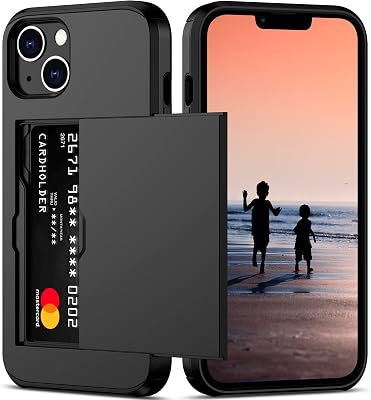 Nvollnoe for iPhone 14 Case with Card Holder Black | Heavy Duty Protective Dual Layer Shockproof Hidden Card Slot, Slim Wallet Case for iPhone 14 for Women&Men