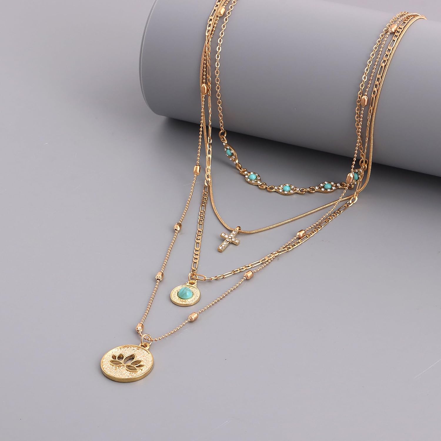 Gold Cross Necklace 14K Gold Plated Layered Necklaces Dainty Turquoise Cross Charm Necklace Delicate Faith Jewelry Christmas Birthday Gift for Women - Image 6