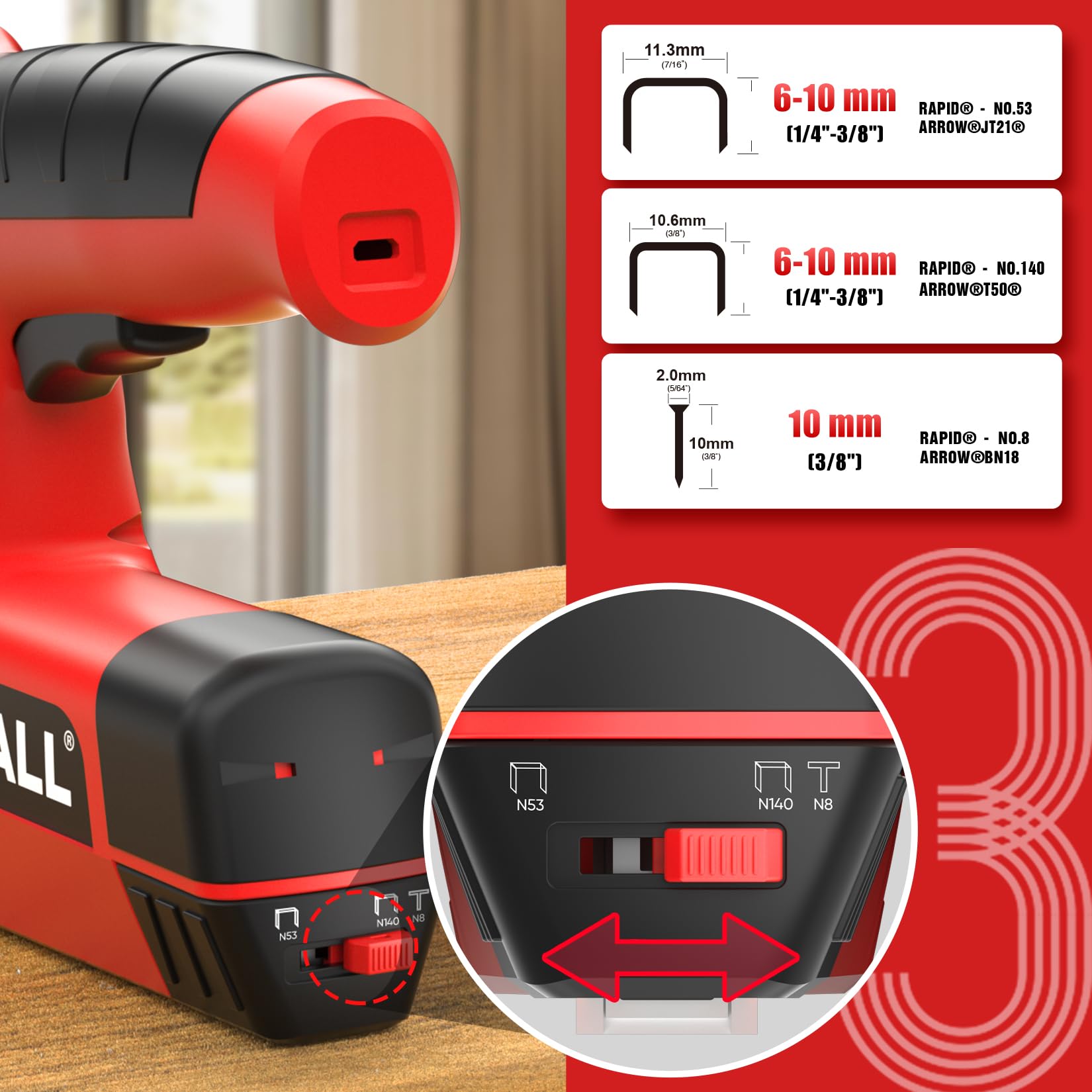 SHALL Agrafeuse électrique 3 en 1, agrafeuse sans fil pour tapisserie d'ameublement avec 2500 agrafes, dégrafeuse et chargeur rapide pour travaux manuels, bricolage, décoration