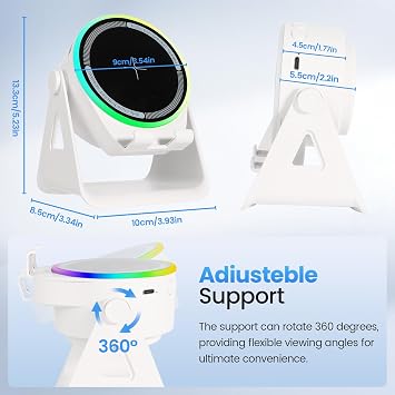 Induction Speaker with Phone Holder - Wireless Charging Stand with Bluetooth Speaker & Atmosphere Lights, Multi-functional Phone Stand Compatible with iPhone Android for Home Office (White)