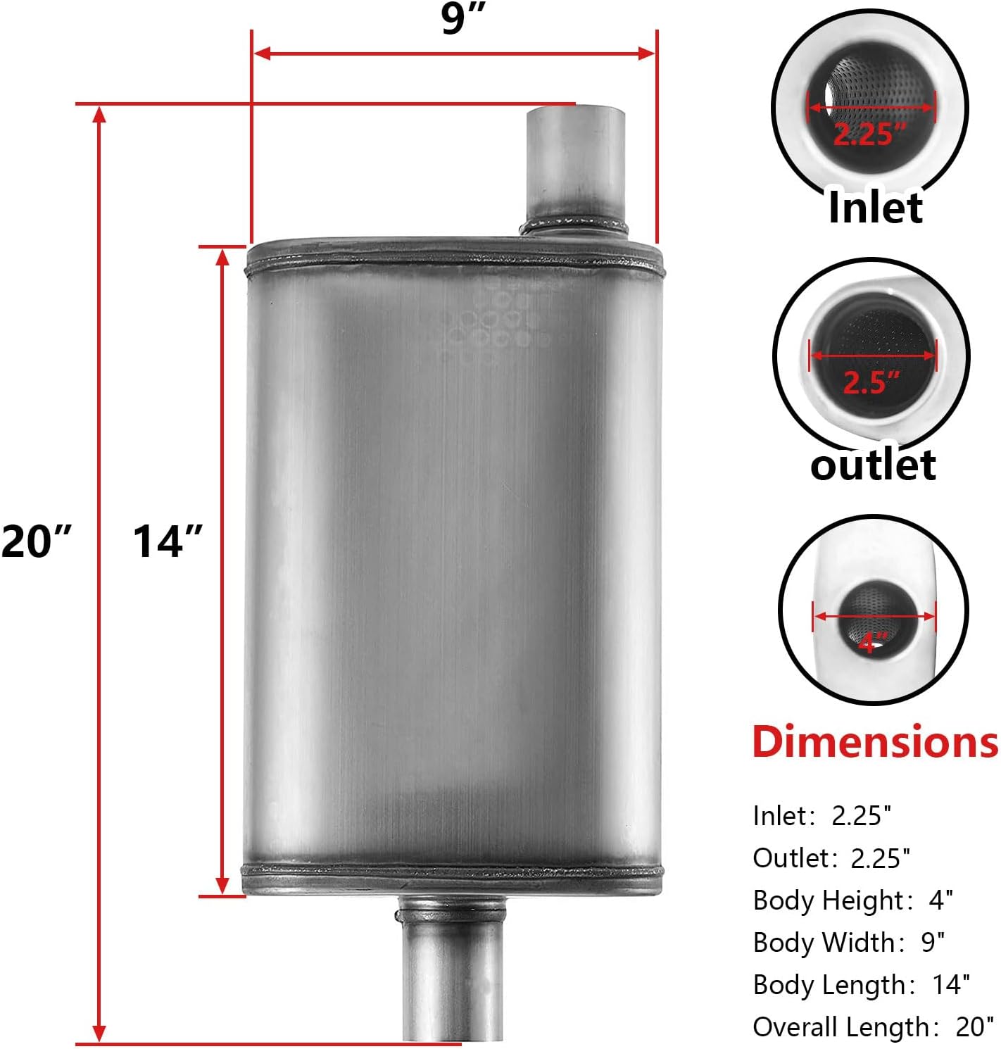 Mufflers DeepTone 2.25 inch Universal Exhaust Muffler,2.25" Muffler Straight-Through Performance with Stainless Steel muffler for Cars, Trucks(2.25''Inlet/Outlet) single in | OFF out 2.25in