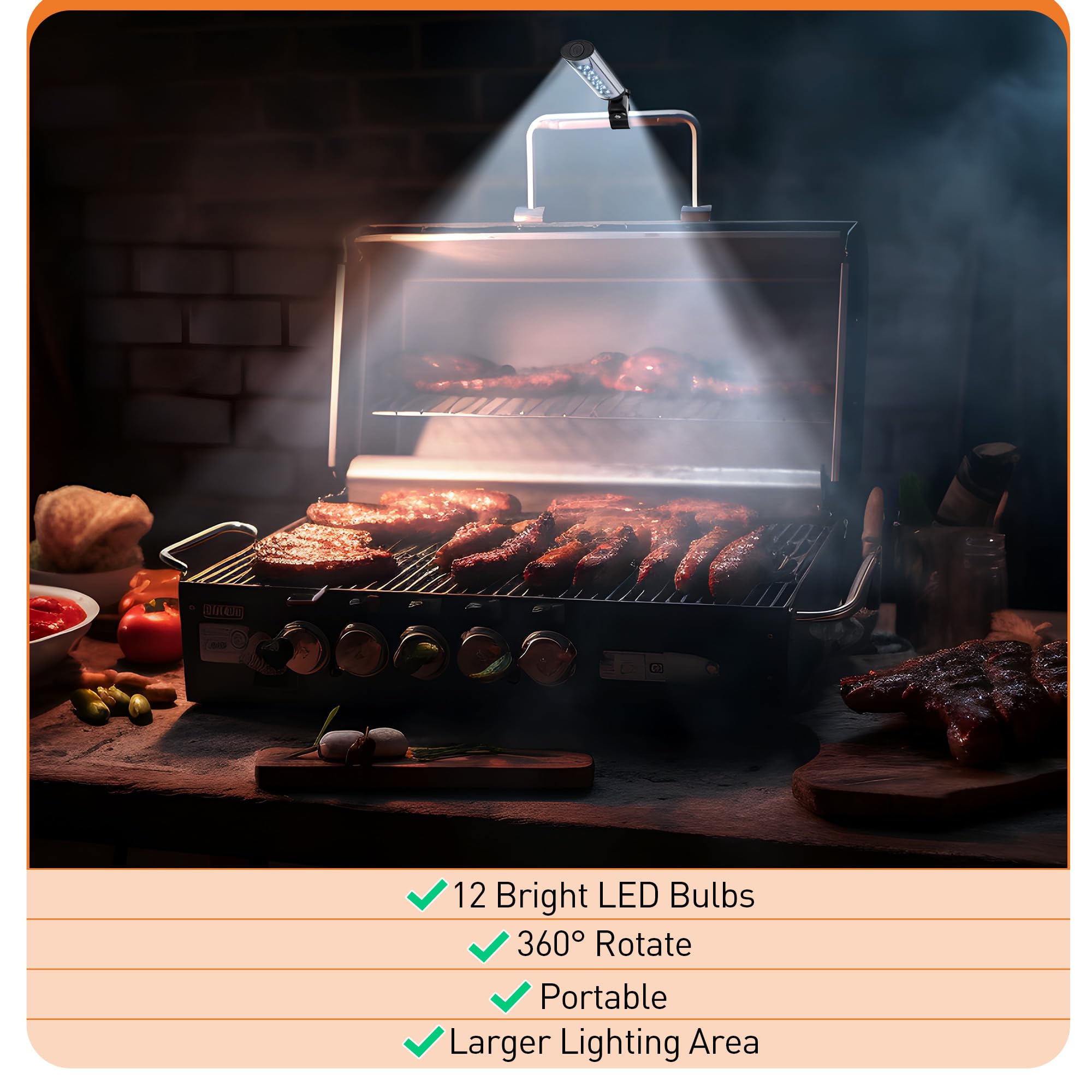 Paquete de 1 luz para parrilla de barbacoa compatible con parrilla Blackstone para parrilla al aire libre, regalos para hombres, papá, marido, luces de barbacoa a pilas con abrazadera ajustable 4