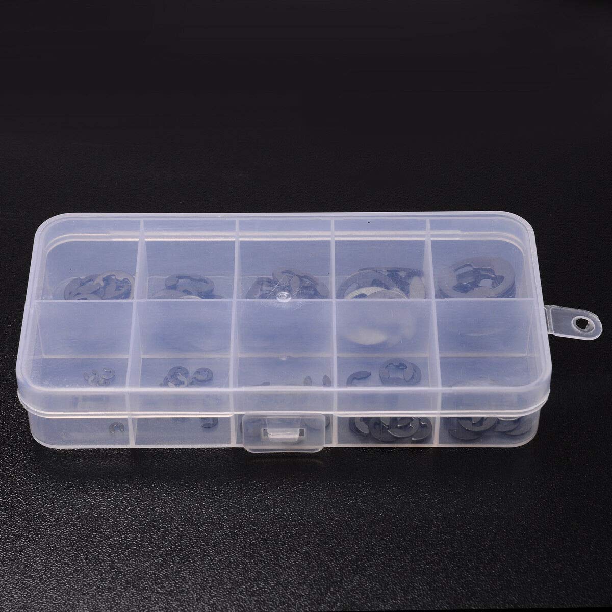 E-Clip Retaining Snap 120Pcs 10Size Stainless Steel Internal Circlip Ring Assortment Kit 1.5/2/3/4/5/6/7/8/9/10 mm with Plastic Box