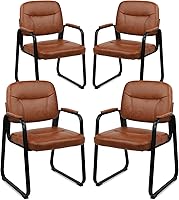 Vista 17 de CLATINA Silla de invitados para sala de espera con reposabrazos acolchado de cuero regenerado para oficina, recepción y escritorio de conferencias