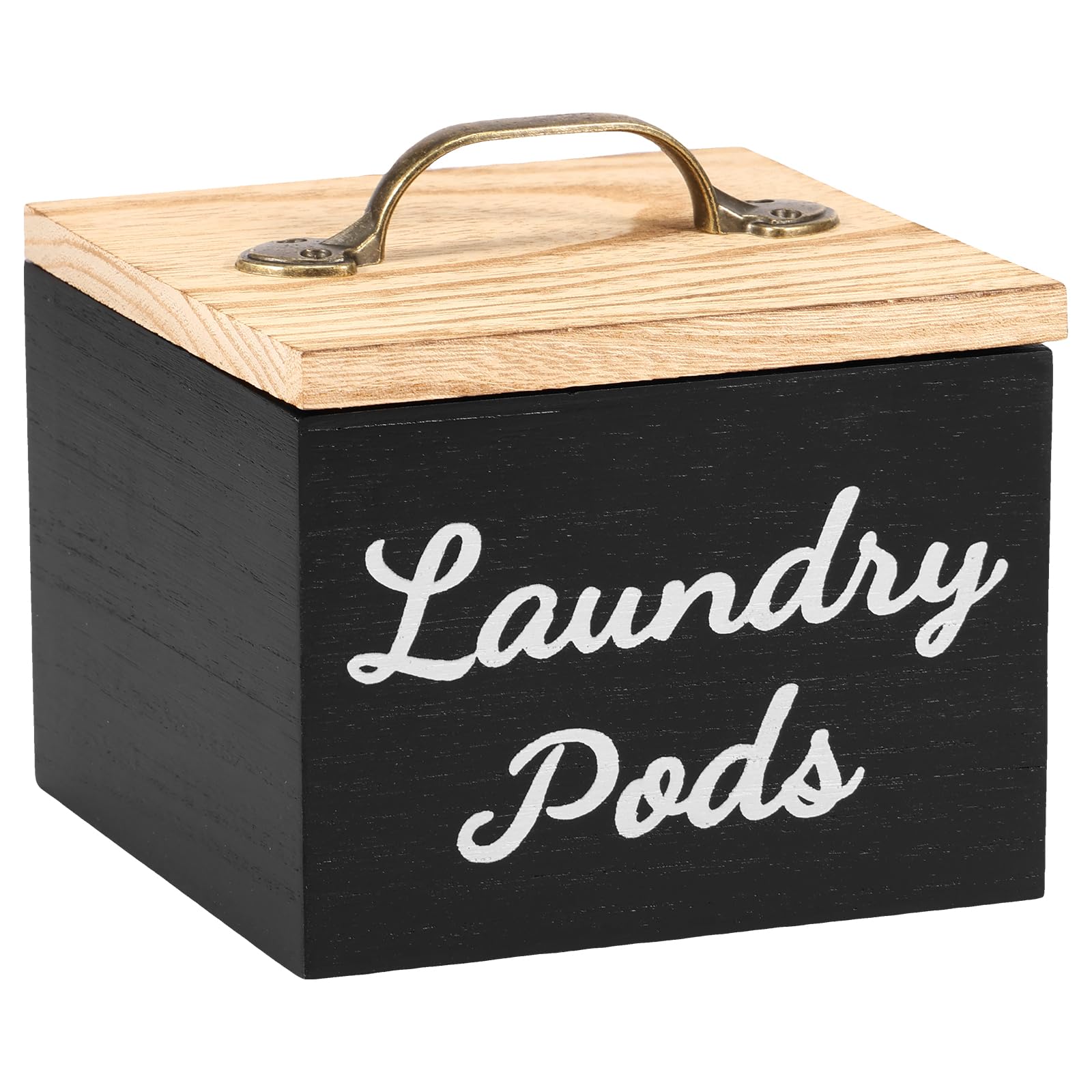 NIHUIFDPY Laundry Powder Bin & Dishwasher Pod Holder, Laundry Detergent Powder Storage Box with Lid & Handles, Wooden Dishwasher Tablets Bin for Home Organization and Storage 14x13x11cm(black)