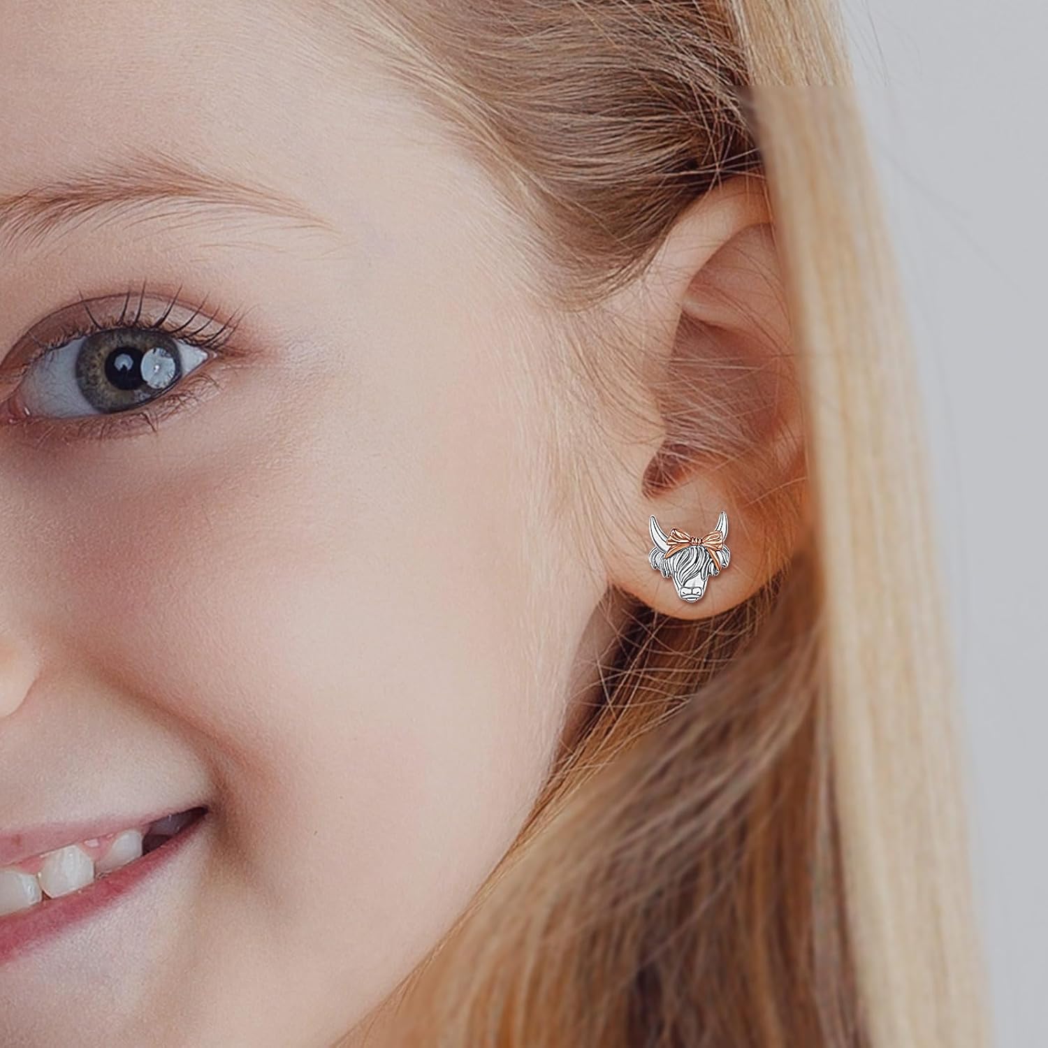 INFUSEU Cute Rose Gold Stud Earrings for Women Teen, 925 Sterling Silver Everyday Earrings - Image 4