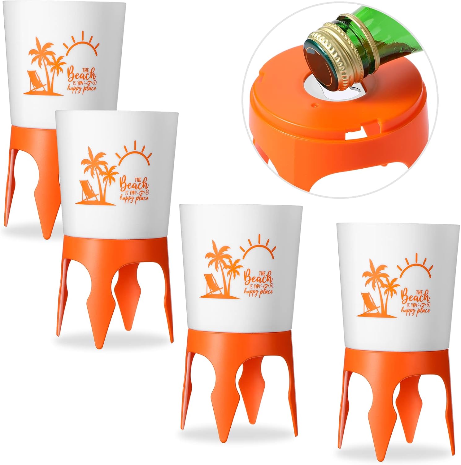 Remagr 4 Pack Beach Cup Holders Sand Drink Holder Beach Drink Holder