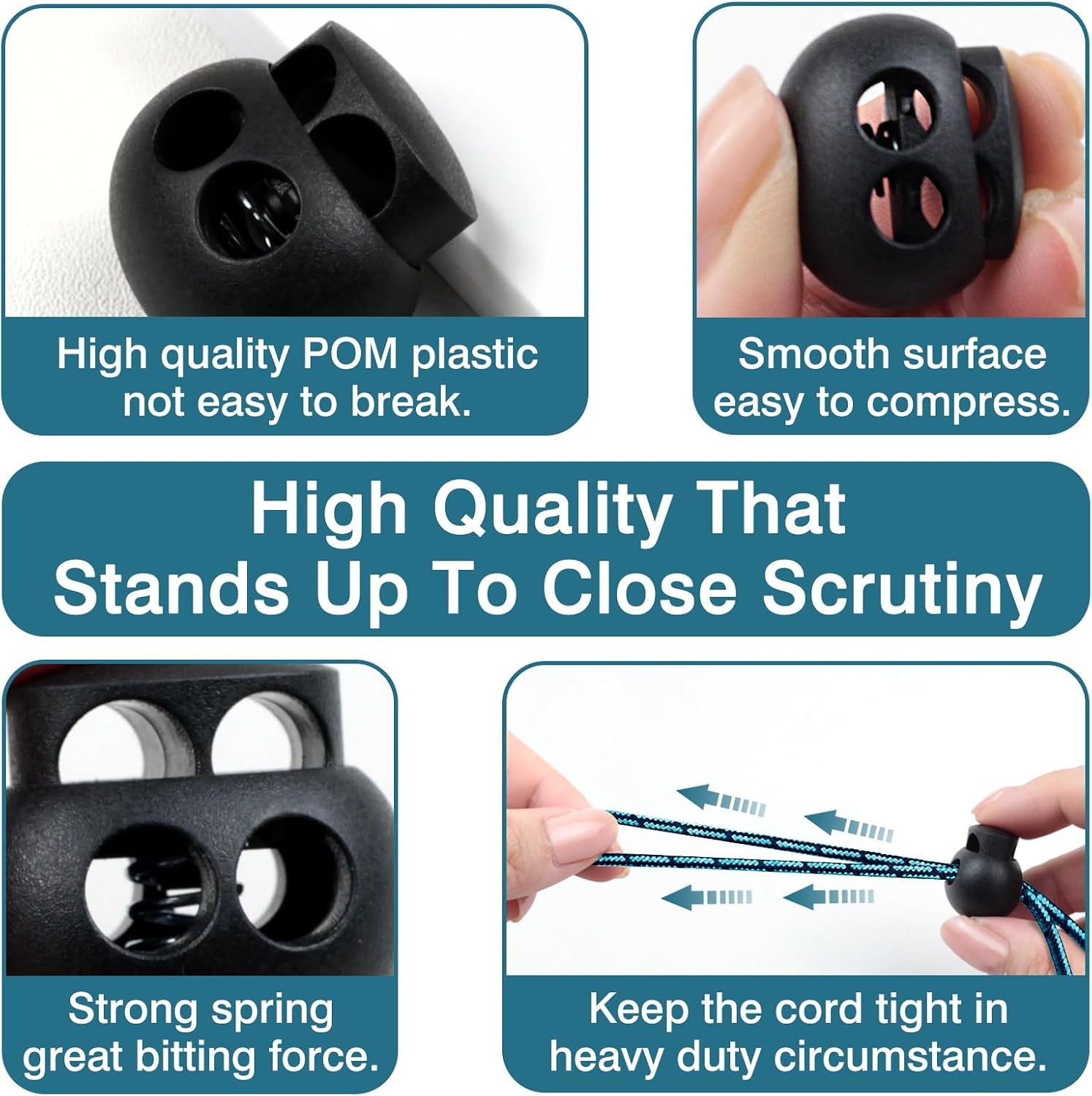 15pcs Double-Hole Round Plastic Spring Cord Locks – Durable Ball Toggles and Fastener Clips for Drawstrings & Paracord