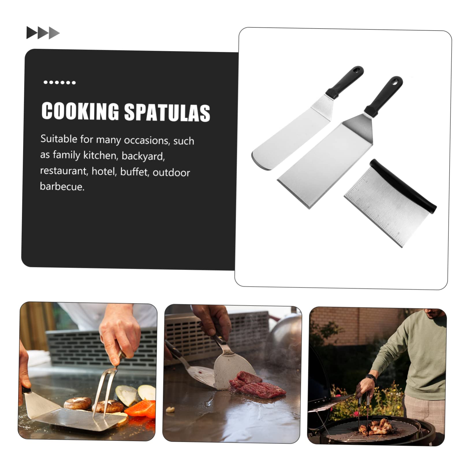 Spatules à Steak Inox 3 Pièces Manche Plastique Résistant – Ustensiles la Cuisine Multifonction pour Barbecue, Plancha, Cuisson – Outils Professionnels Usage Domestique