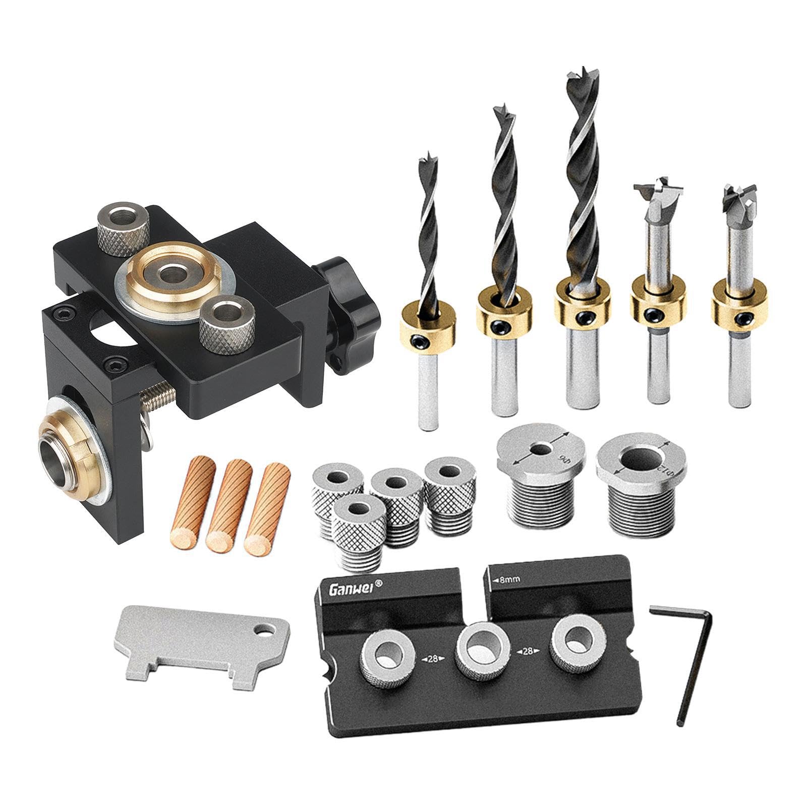 Benutzerfreundliches 3 in 1 Dübelbohrset für Holzbearbeitung, verstellbar, für Handwerker und Hobbybastler. Mit 12 mm und 15 mm Bohrern für