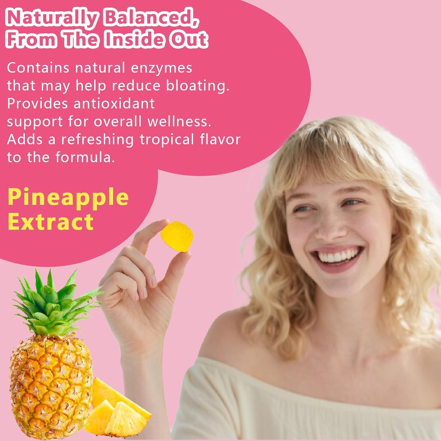 Feminine Vaginal Probiotics Gummies, Supports pH Balance & Digestive Health, Slippery Elm for Women, Suagr-Free, Veagn, Pineapple Flavor, 60 Count — Amazon image 7