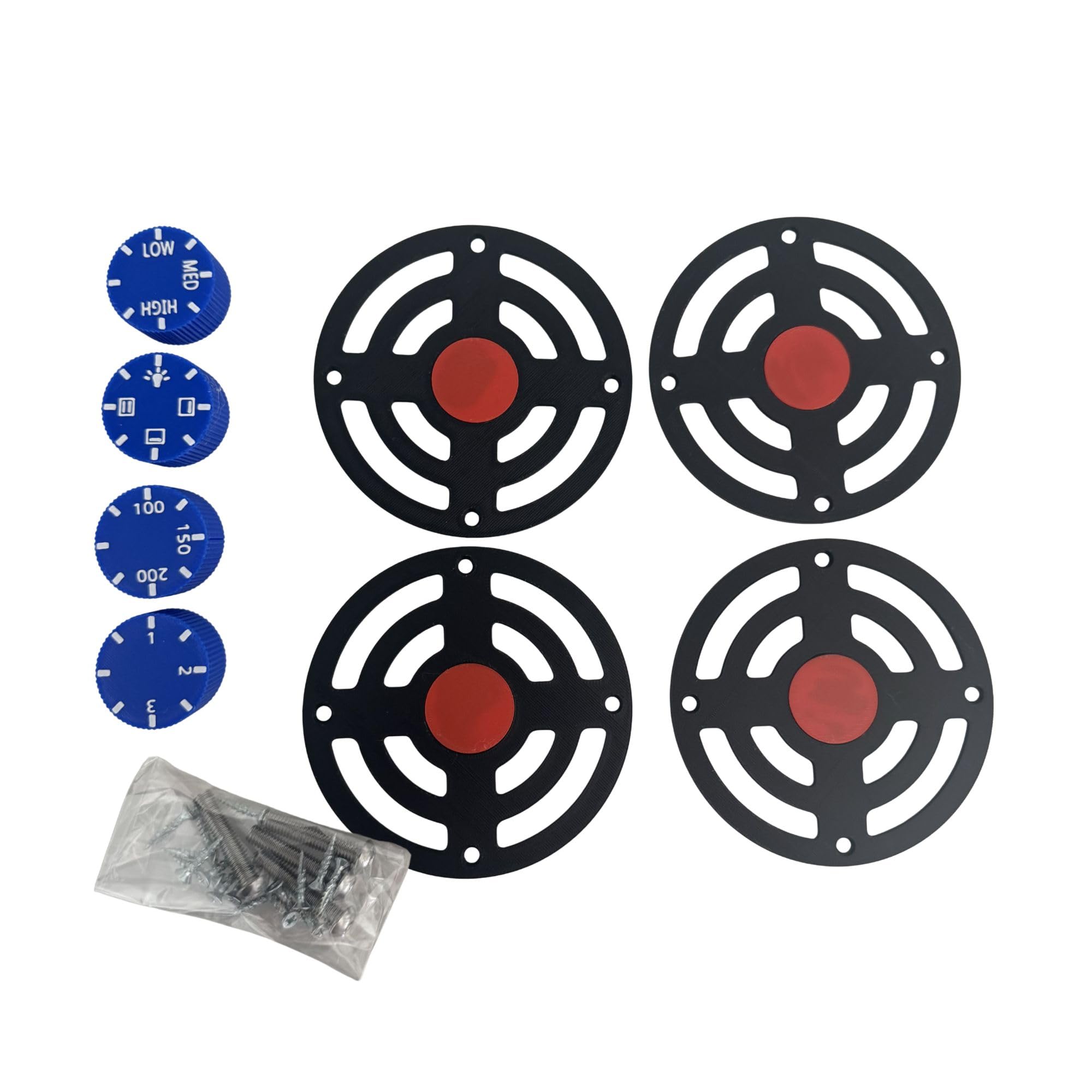 DIY Mud Play Kitchen Cooker Rings and Dials Set, Black Hob Accessories, 4 Pack (Blue, 4Dials and 4Hobs)