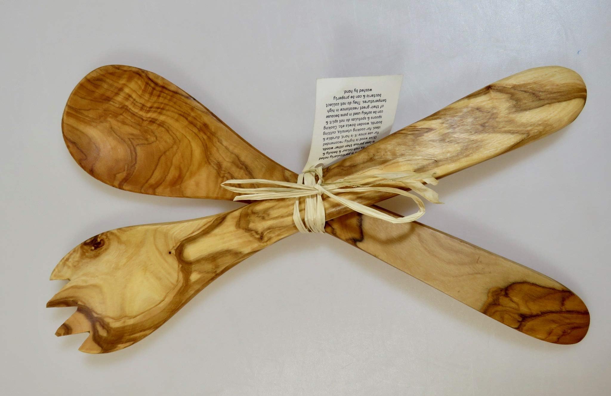GreekCretanShop Handmade Cretian Olive Wood Spoon & Fork Cooking Tools Kitchenware Serving Set Kitchen Utensils Length 25.5cm (10'')