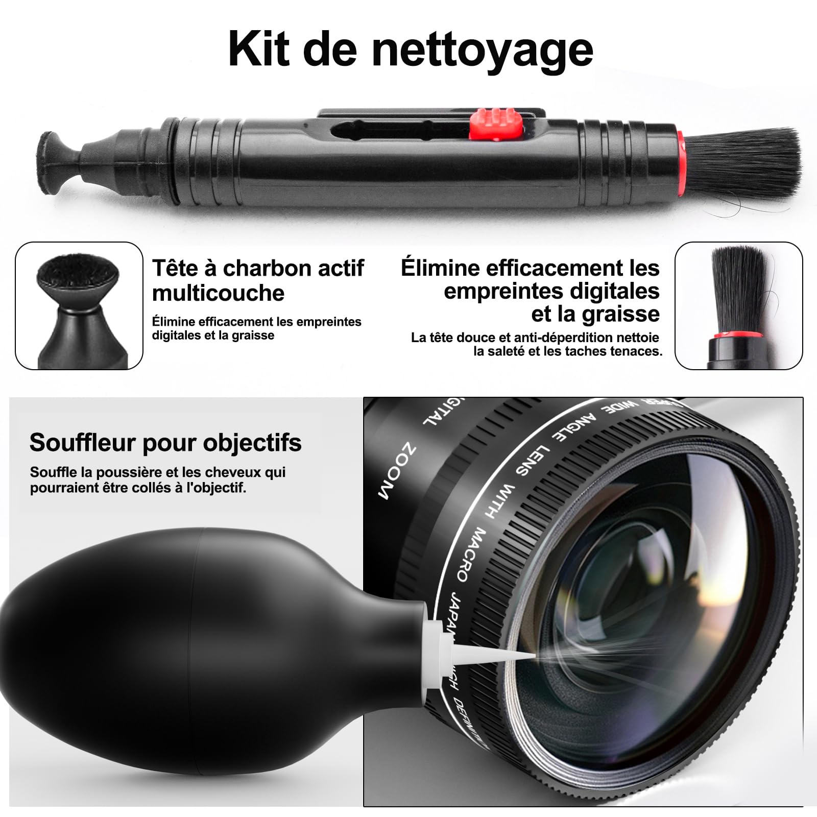 NBD Appareil Photo Numérique 8K 64MP: *​Kit 16-en-1​* avec Autofocus, Écran Orientable 180°, Zoom 16X, WiFi, Carte 64GB + 2 Batteries (Noir)