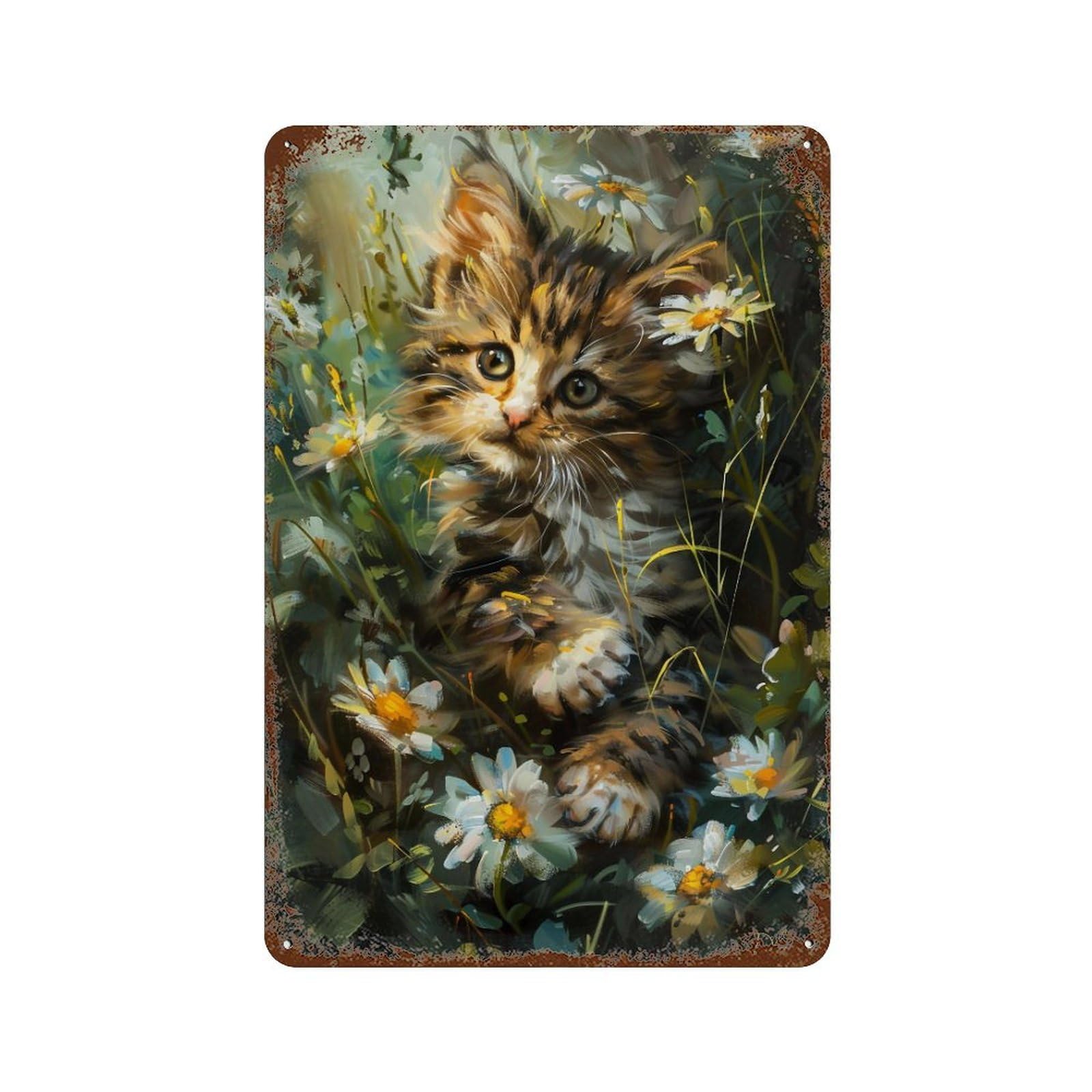 HDURYEYRYY Kitten Among Wild White Daisies 02 Wall Retro Iron Vintage Art Metal Tin Sign Poster Modern Home Cofffee Club Art Bar Shop Decor 30x20cm