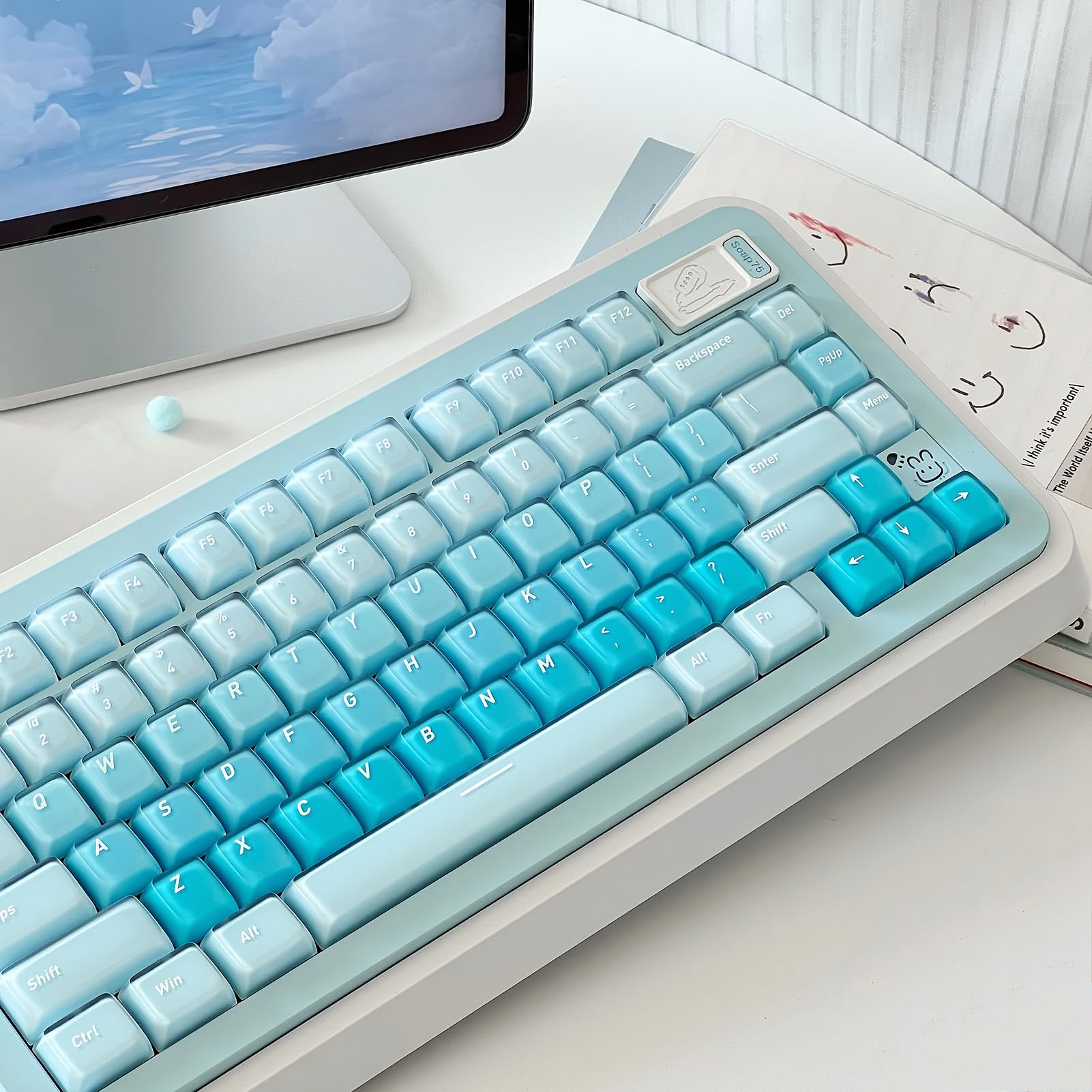 Sumgsn Lot de 136 touches PBT Doubleshot Bleu Jelly