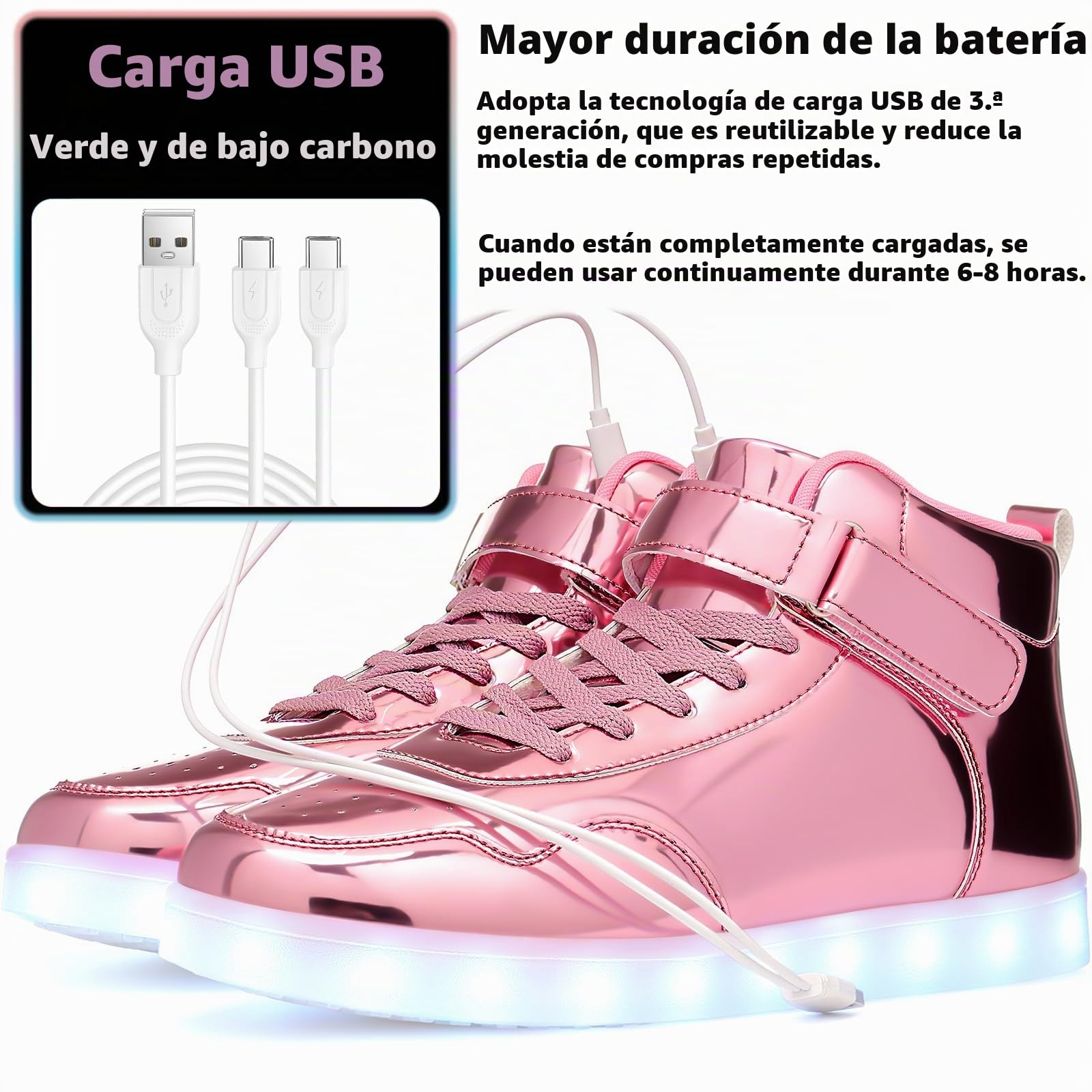 APTESOL 11 Modos LED Zapatillas, Zapatillas Altas con iluminación para Hombres y Mujeres, Zapatos con Luces Intermitentes Recargables por USB
