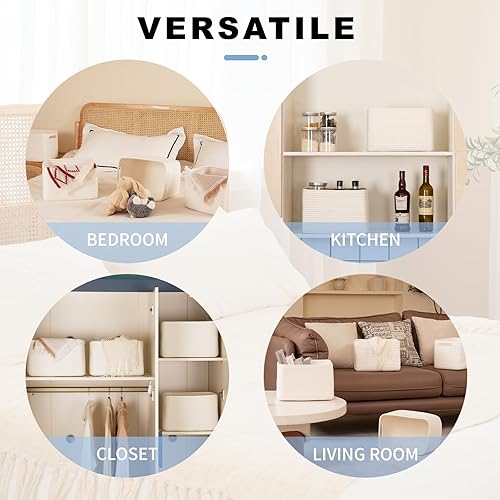 Miniatura 4 de Paquete de 4 cestas de almacenamiento para organizar, cestas tejidas para estantes, perfectas para juguetes, libros, toallas y ropa, cestas de